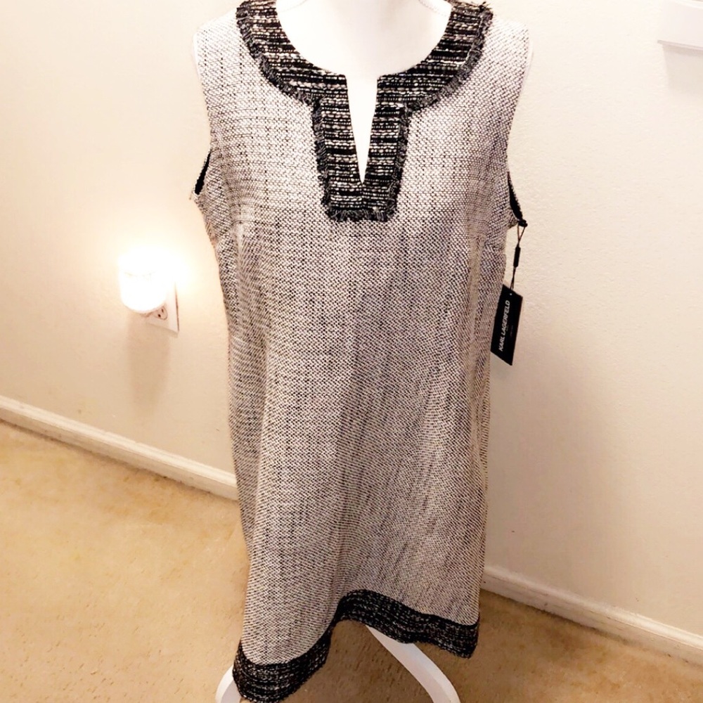 🆕KARL LAGERFELD Gray Tweed Sleeves Dress - Picture 3 of 5